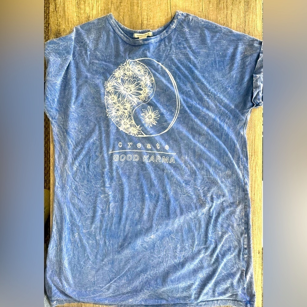 Caution to the Wind Oversized Blue T-Shirt Dress Create Good Karma Size Small